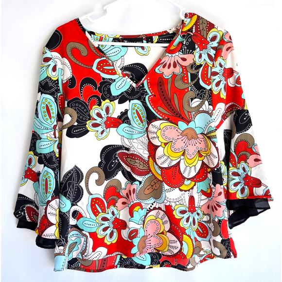 NY&C 7th Avenue Design Studio Floral Top Women's Size S Bell Sleeve - Picture 2 of 5